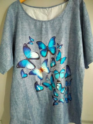 Blusón Celeste con Estampado de Mariposas