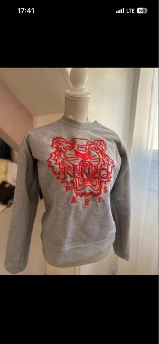 Sudadera Kenzo Gris con Logo Tigre