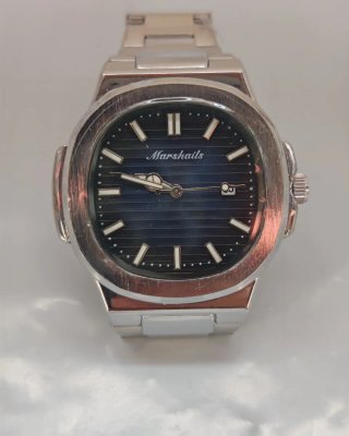 Reloj Nuevo de Acero Plateado Esfera Azul Marshail