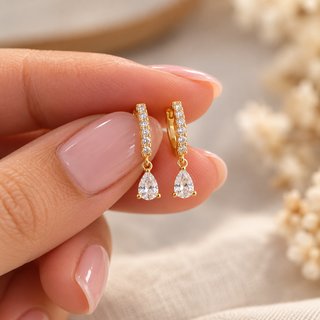 Pendientes Aro con Circonita Gota