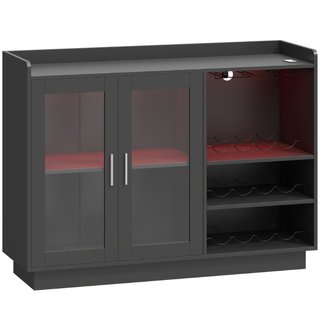 Mueble Botellero con Luz LED y Estante Ajustable,