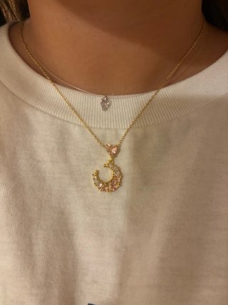 Colgante Luna y Corazones Laminado Oro 14k