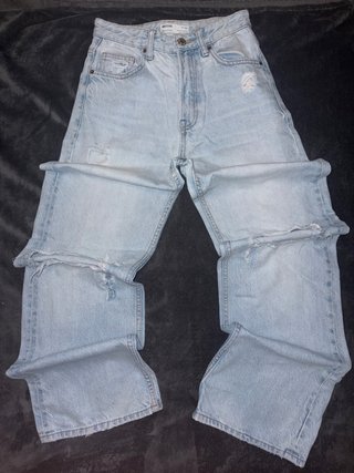 Vaqueros Bershka Vintage Azul Claro Rotos Wide Leg