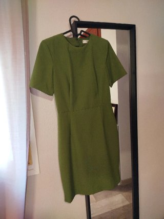 Vestido Tubo Mango Verde Oliva