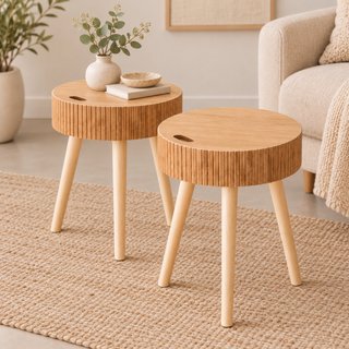 2 Tavolini Ausiliari Rotondi in Legno