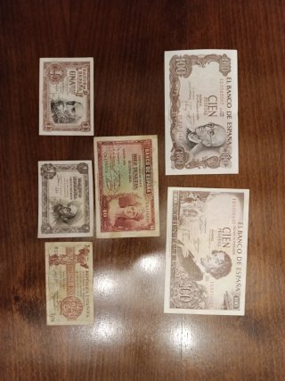 Lote de 6 Billetes Antiguos de Pesetas