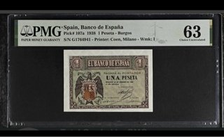 1 Peseta febrero 1938 SERIE G PMG 63