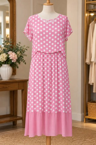 Vestido Rosa de Lunares Blancos