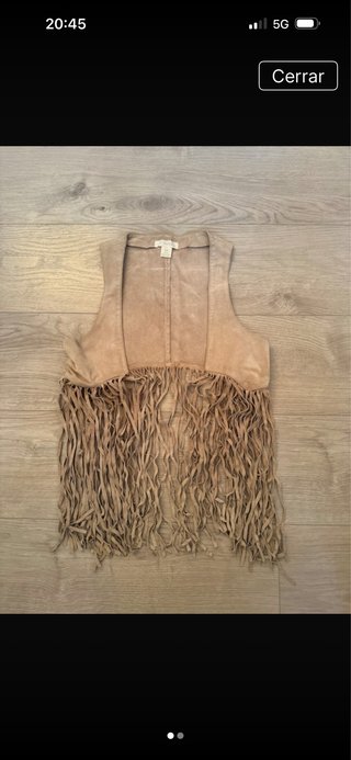 Chaleco de Piel con Flecos Beige, Mujer talla M