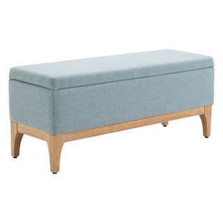Banco baúl acolchado de tela y madera azul, 110 cm