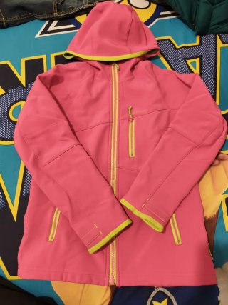 Chaqueta Rosa/Verde con Capucha- Talla 115-124 cm.