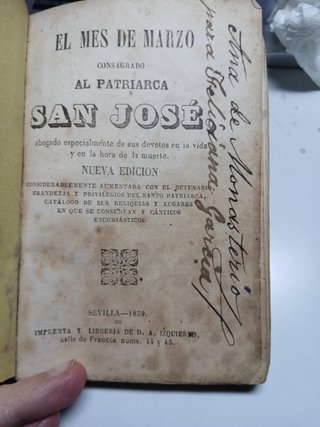 Libro Religioso Antiguo (Año 1859) - San José