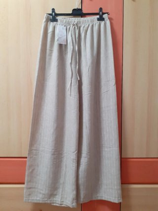 Pantalones Palazzo Beige con Rayas Brillantes