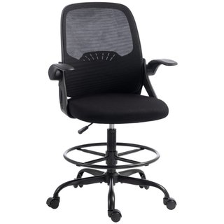 Silla alta de dibujo y oficina, malla, aro de pies
