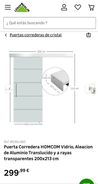 Puertas Correderas HOMCOM Cristal 200x213 cm x 2