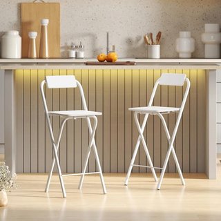 2 Taburetes Bar Plegables con Respaldo Blancos