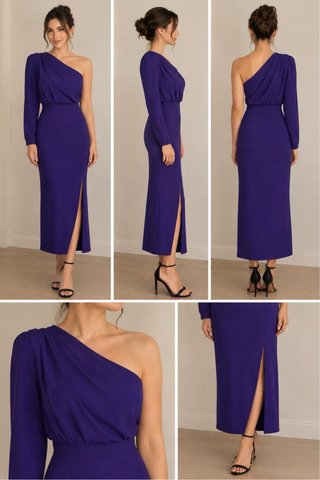 Vestido de fiesta morado asimétrico