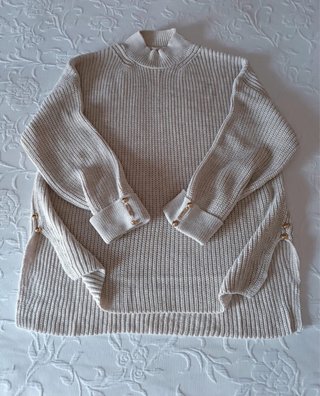 (54) Jersey beige punto hilo detalles joya vintage