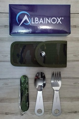 SET CUBIERTOS ALBAINOX MONTAÑA CAMPING CAMUFLAJE