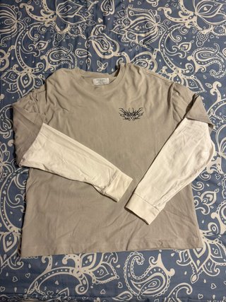 Camiseta Manga Larga Primark Gris y Blanca