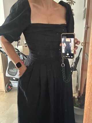 Vestido Negro Free People Manga Abullonada Talla S