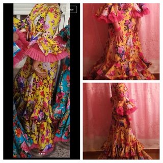 Traje de flamenca niña amarillo y rosa