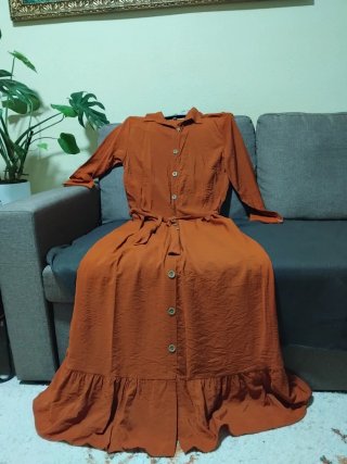 Vestido largo de manga larga naranja