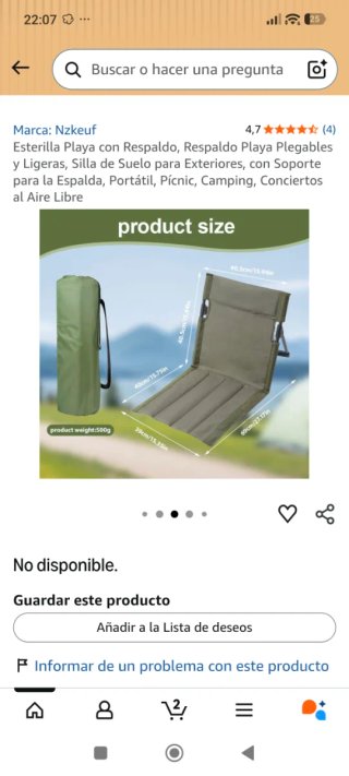 Esterilla de Playa con Respaldo Plegable