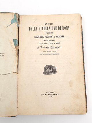 Storia Rivoluzione Di Roma 1851 800 Libro Antico