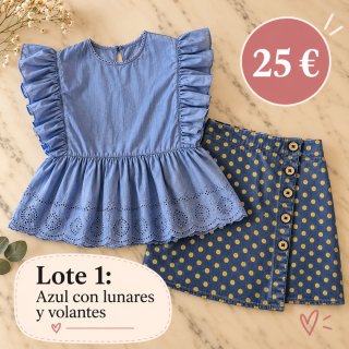 Lote de blusa con volantes y falda de lunares