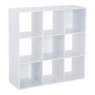 Librería y estantería, aglomerado, 9 cubos, blanca