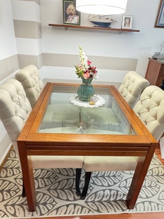 Mesa de Comedor Extensible Madera y Cristal