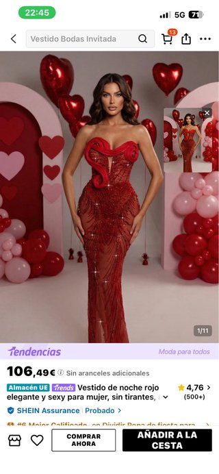 Vestido de fiesta rojo con pedrería