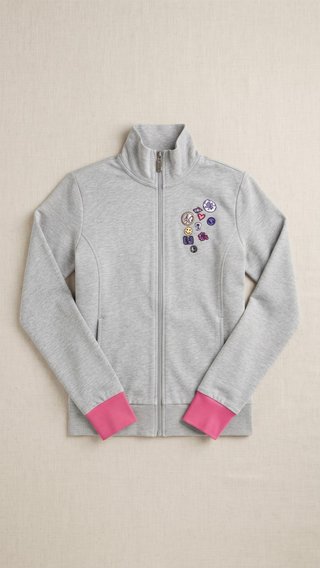 Chaqueta Gris con Cremallera y Parches