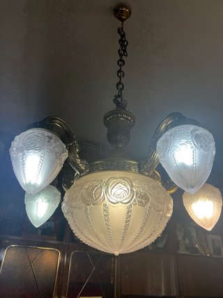 Lampada da soffitto in ottone e cristallo