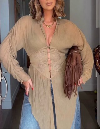 Camisa Fluida de Encaje Zara Talla XS