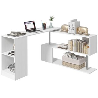 Escritorio angular con librería, aglomerado blanco