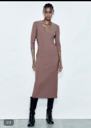 Vestido Midi Zara Marrón Talla M