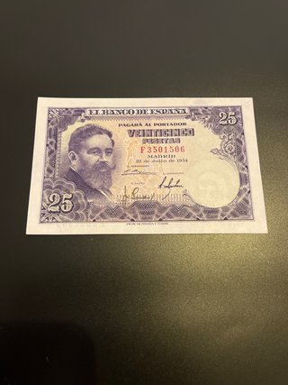 Billete 25 Pesetas 1954 sin circular