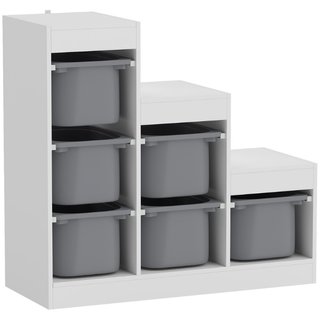 Estantería y juguetero de 3 niveles, 6 cajas, gris