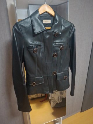 Chaqueta de cuero de cordero negra genuina, vintag