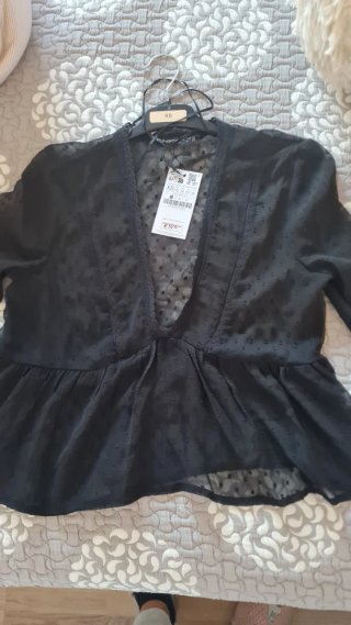 Blusa Negra Transparente Zara Talla XS