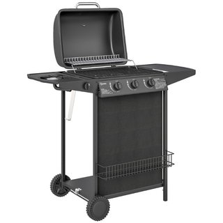 Barbacoa de gas y parrilla con 4 quemadores, negra