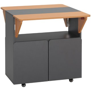 Mesa plegable de aglomerado y acero, armario, gris