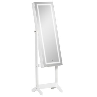 Armario joyero de pie con espejo y luz LED, blanco