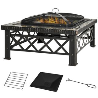Brasero de jardín con parrilla y tapa, metal negro