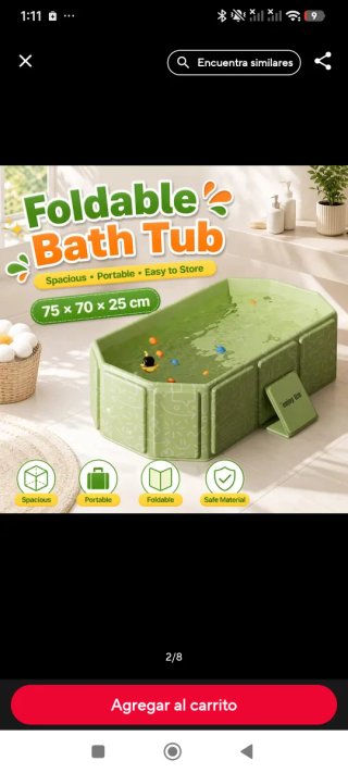 Bañera Plegable Verde 75x70x25 cm