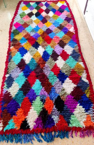 Alfombra marroquí vintage de rombos, 103x248 cm