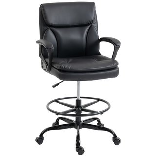 Silla de oficina alta y giratoria, polipiel, negra