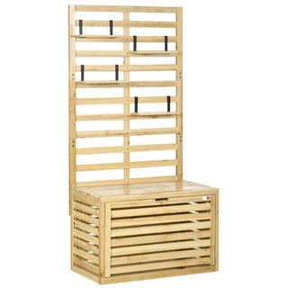 Banco arcón de jardín con celosía, madera de abeto